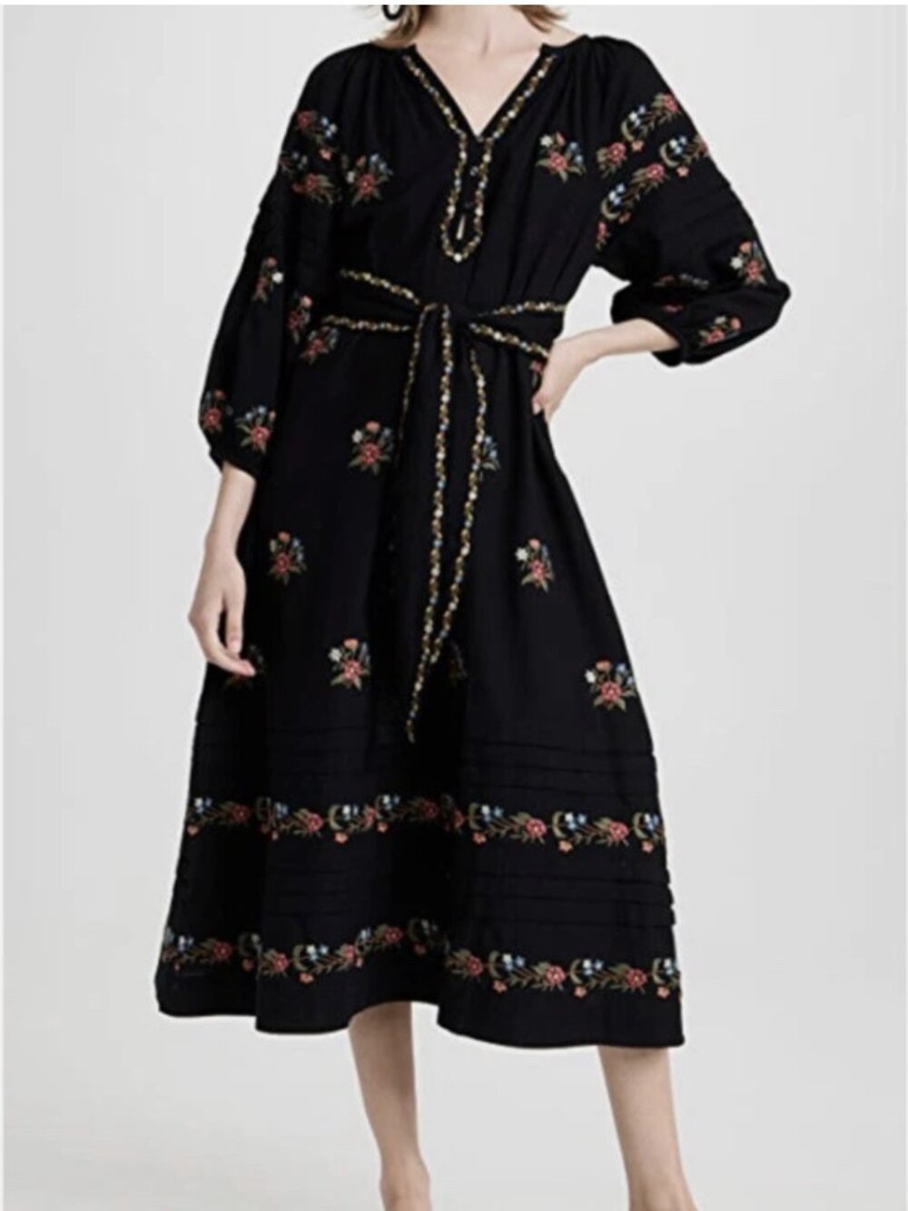 NWOT The Great Prairie Land Black Dress Size S / 0 Embroidered Midi Dress!